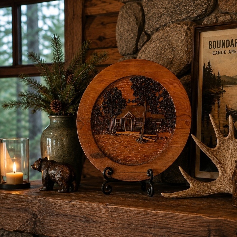 Vintage 1958 Whittle Shop Handcarved Minnesota Cabin Folk Art Wood Wall Plaque